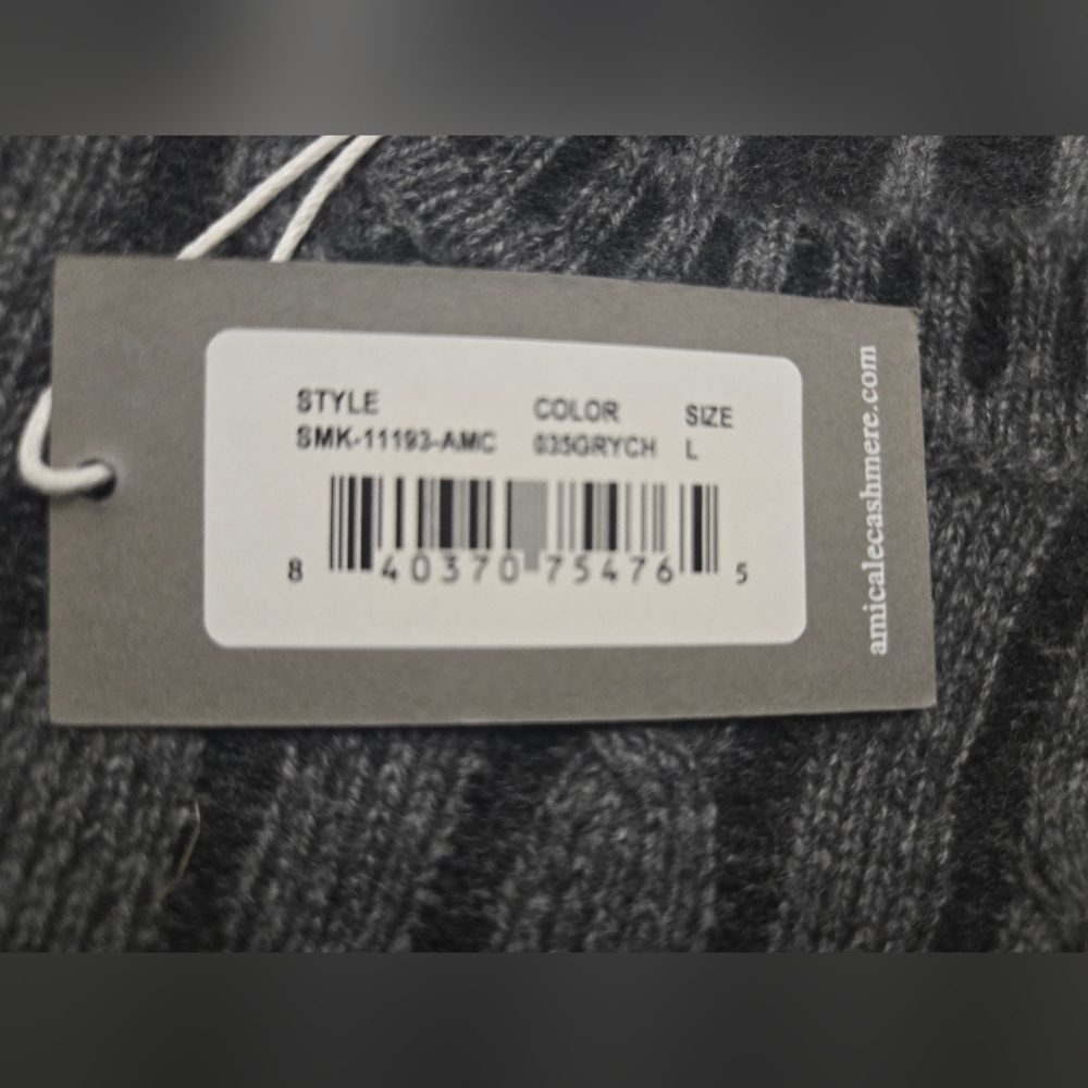 Amicale Cashmere Grey Cable Cashmere Sweater Umisex SZ L - Picture 10 of 13